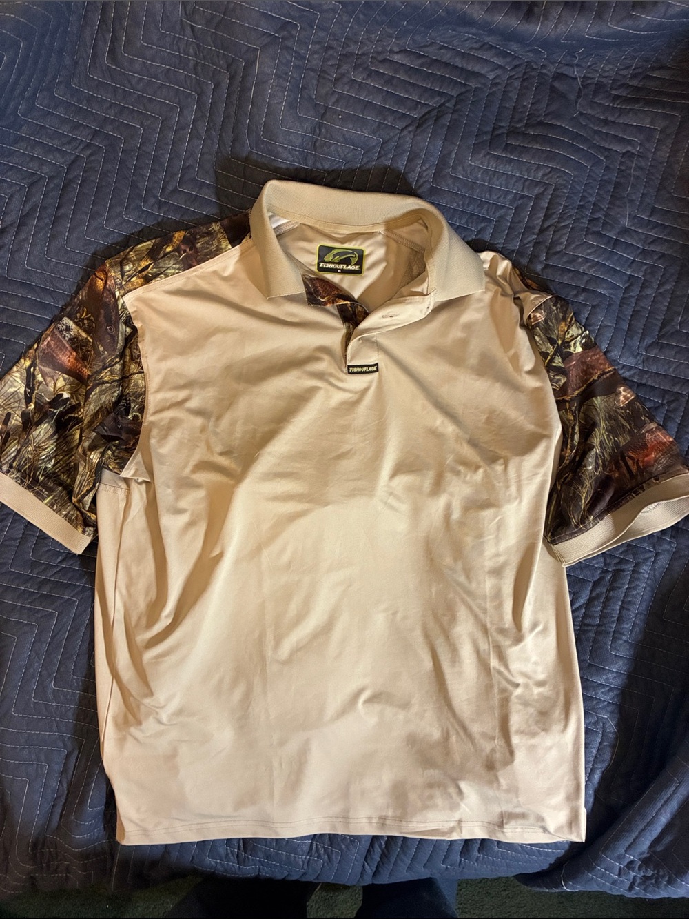 Two,Selling togather<<:  Beige Polo with Camo-Print Sleeves by Fishouflage